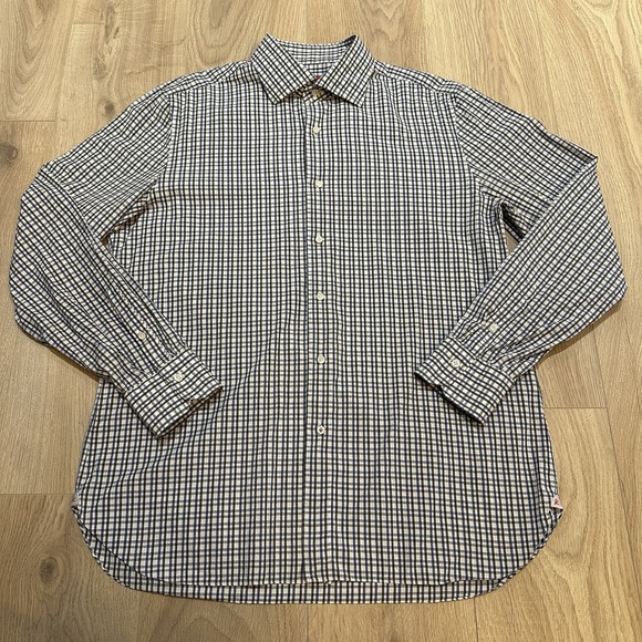Isaia Other - ISAIA Plaid Long Sleeve Button Up Shirt Blue Check Plaid 17 43‎ Made in Italy